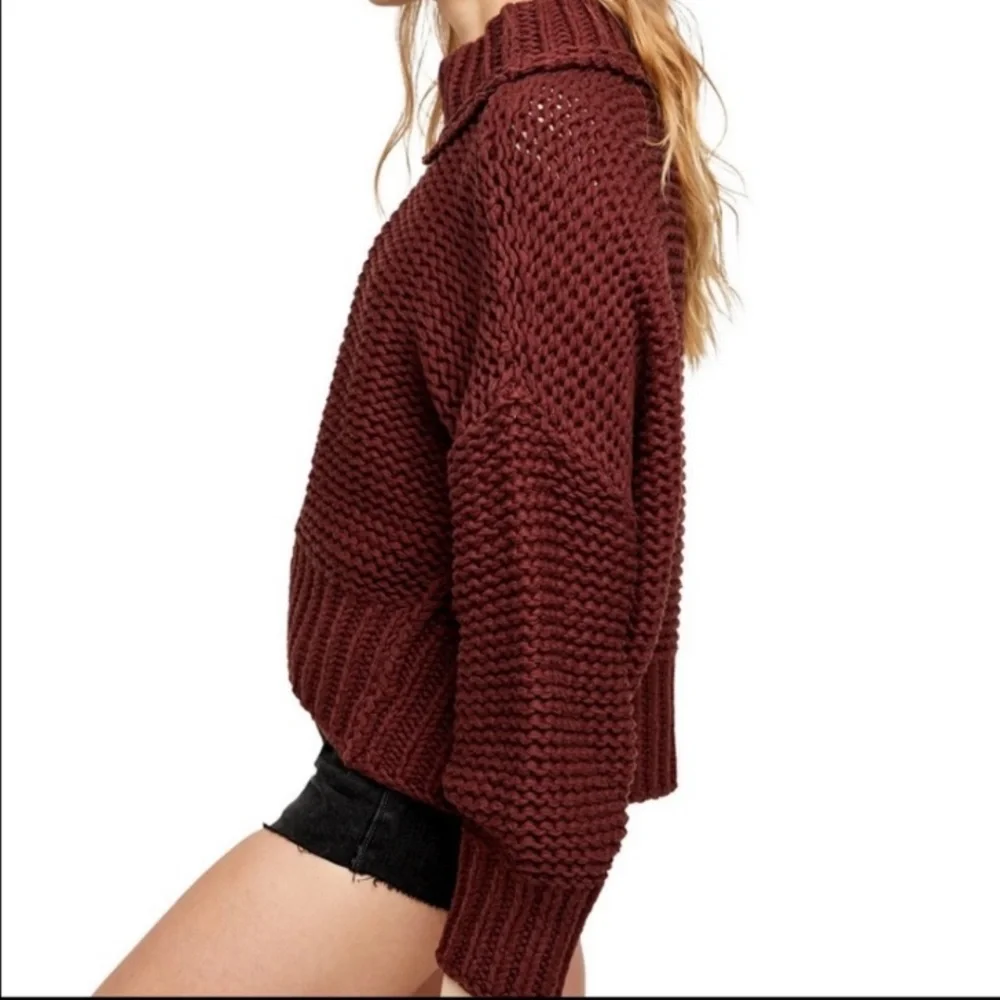 Free People Chunky Burgundy Knit Sweater
